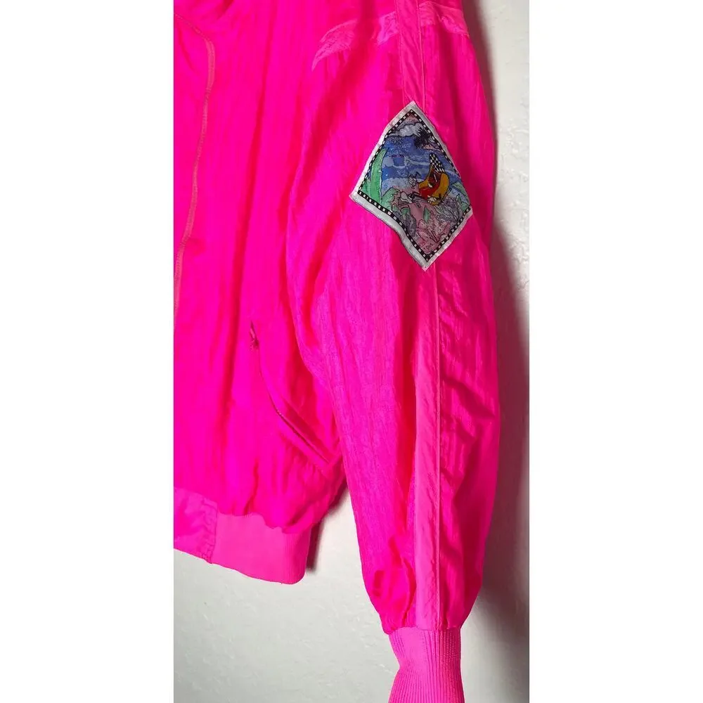 Vintage Mens Hotdogger Hot Neon Pink Windbreaker Full Zip Up Front 80s Preppy XS